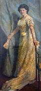Max Slevogt Dame in gelbem Kleid mit gelber Rose Sweden oil painting artist